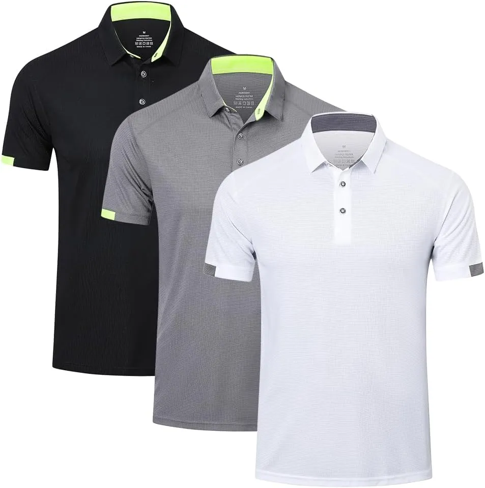 3 Pack Mens Polo Shirts Short Sleeve Sport Golf Tennis T Shirt Quick Dry Athletic Workout Polo