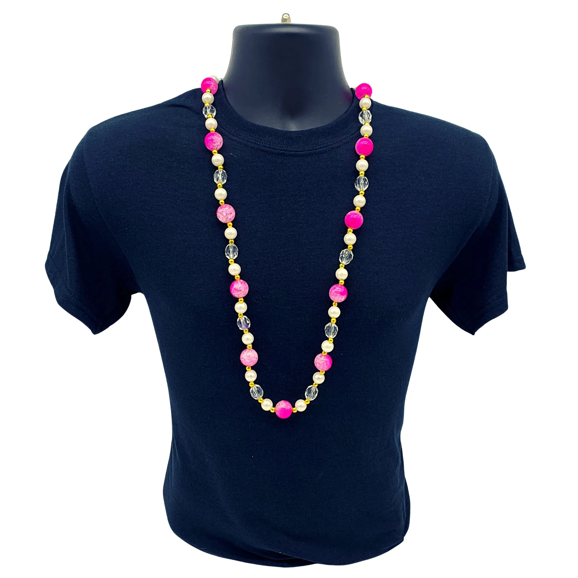 40" Acrylic Light Pink and Hot Pink Marble Bead Necklace (Each)