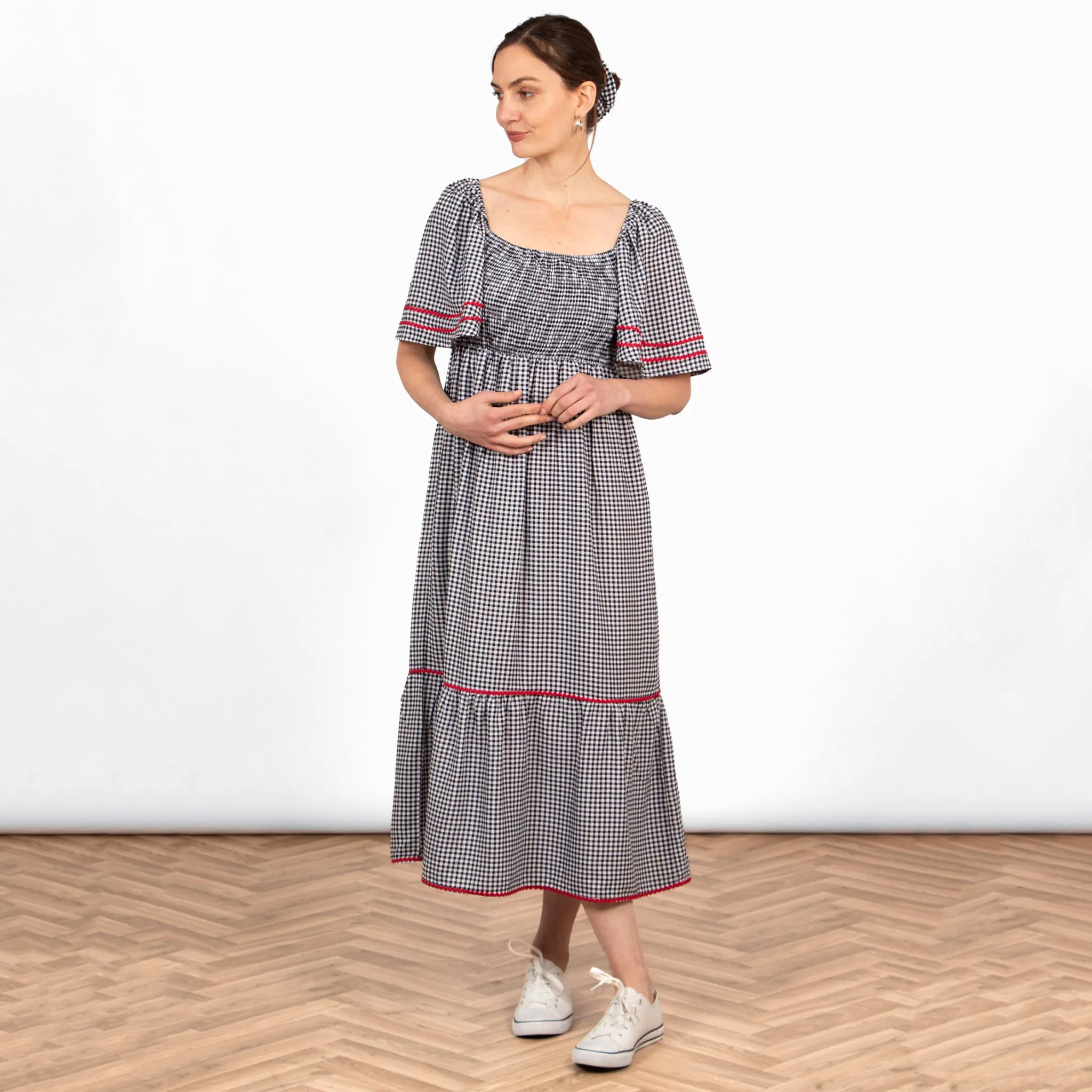 Briar Milkmaid Maxi Dress - Black, Gingham