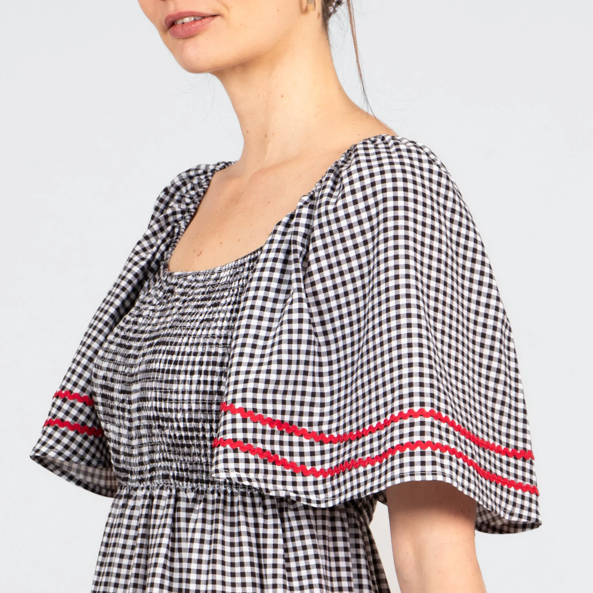 Briar Milkmaid Maxi Dress - Black, Gingham