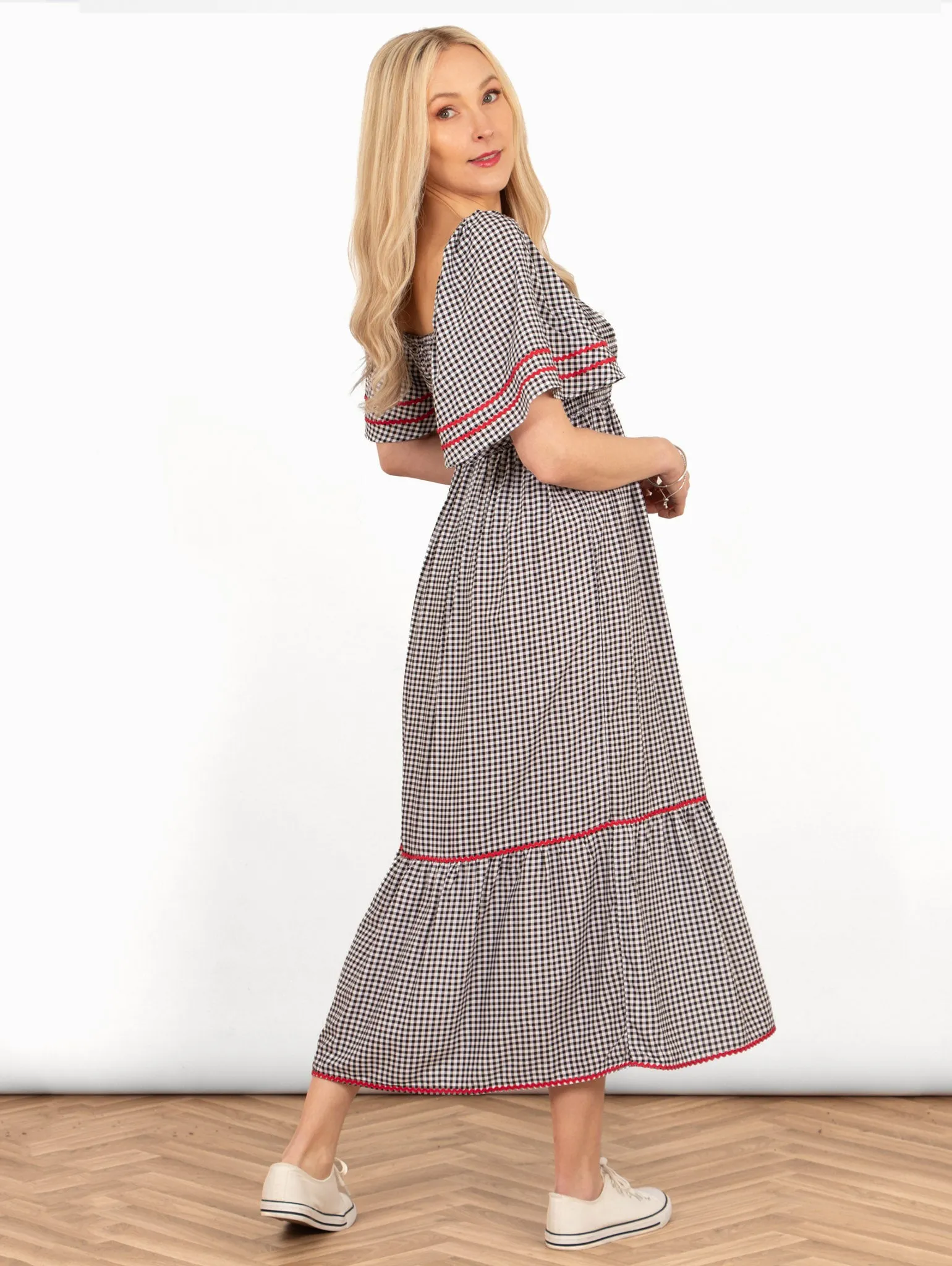 Briar Milkmaid Maxi Dress - Black, Gingham