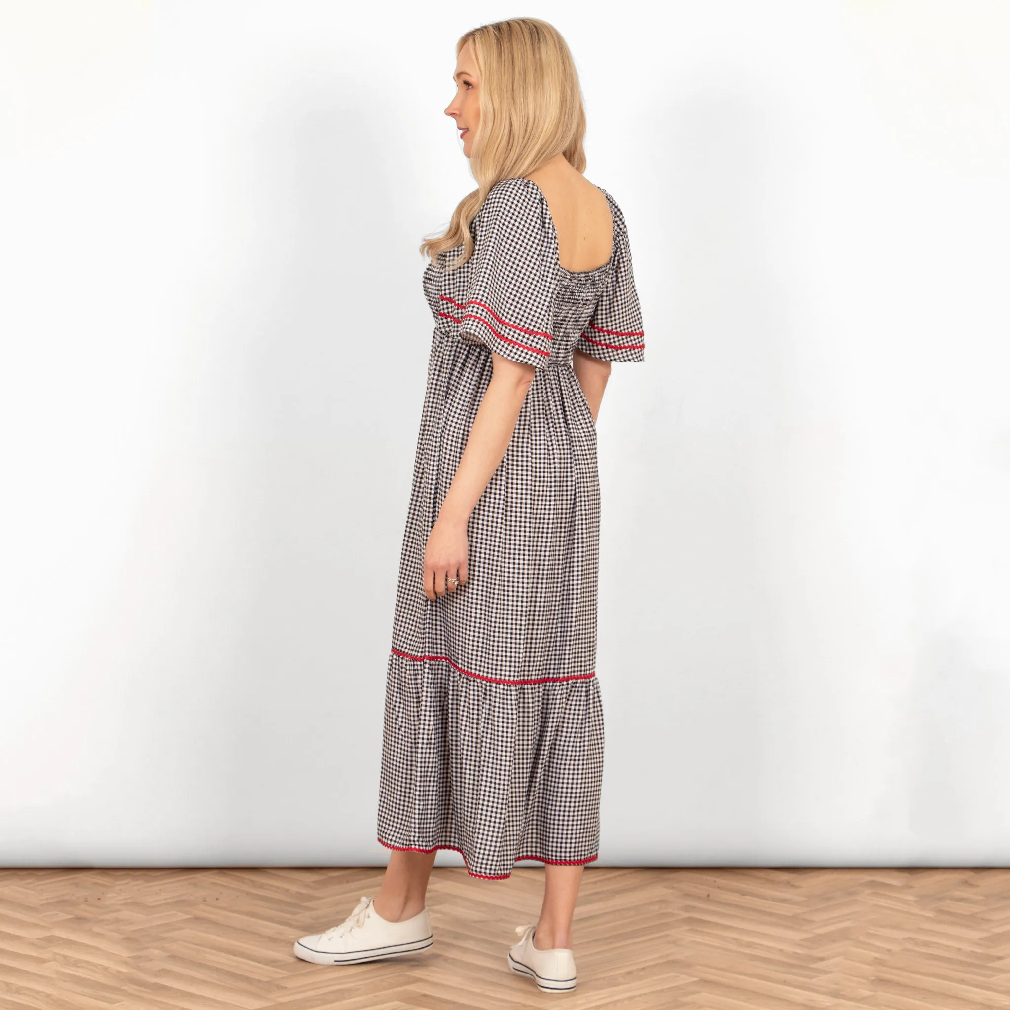 Briar Milkmaid Maxi Dress - Black, Gingham