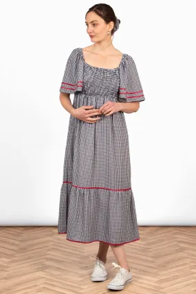 Briar Milkmaid Maxi Dress - Black, Gingham
