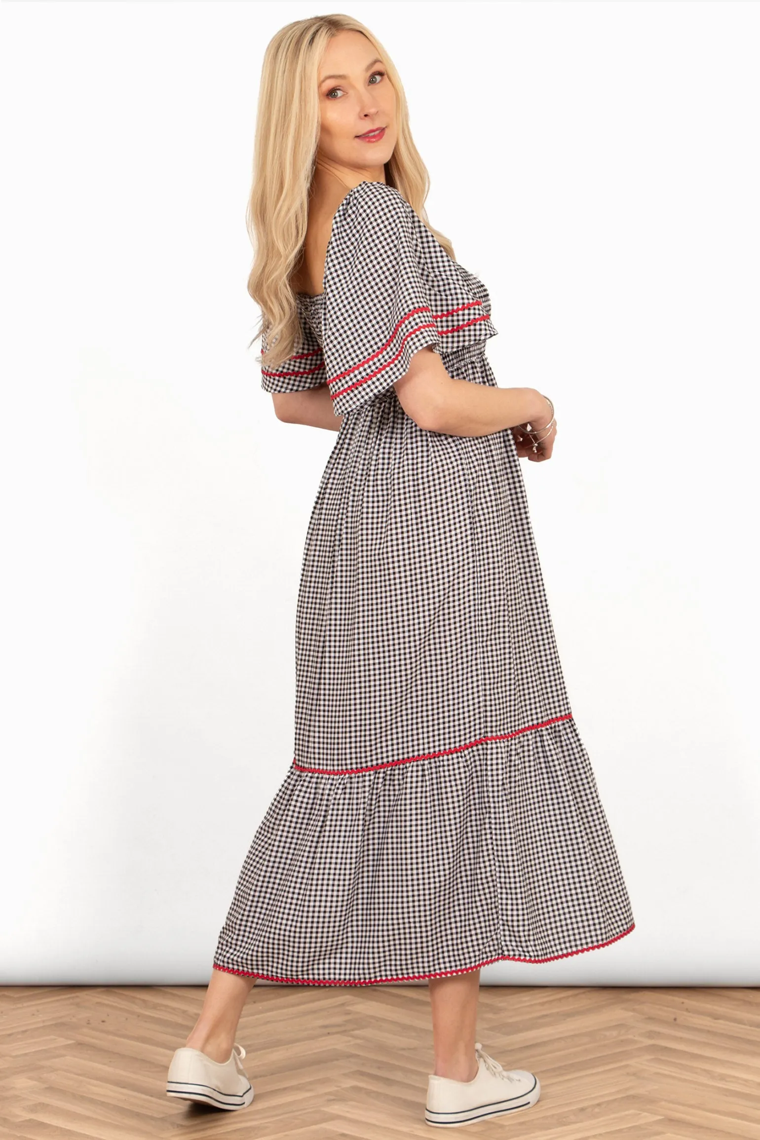 Briar Milkmaid Maxi Dress - Black, Gingham