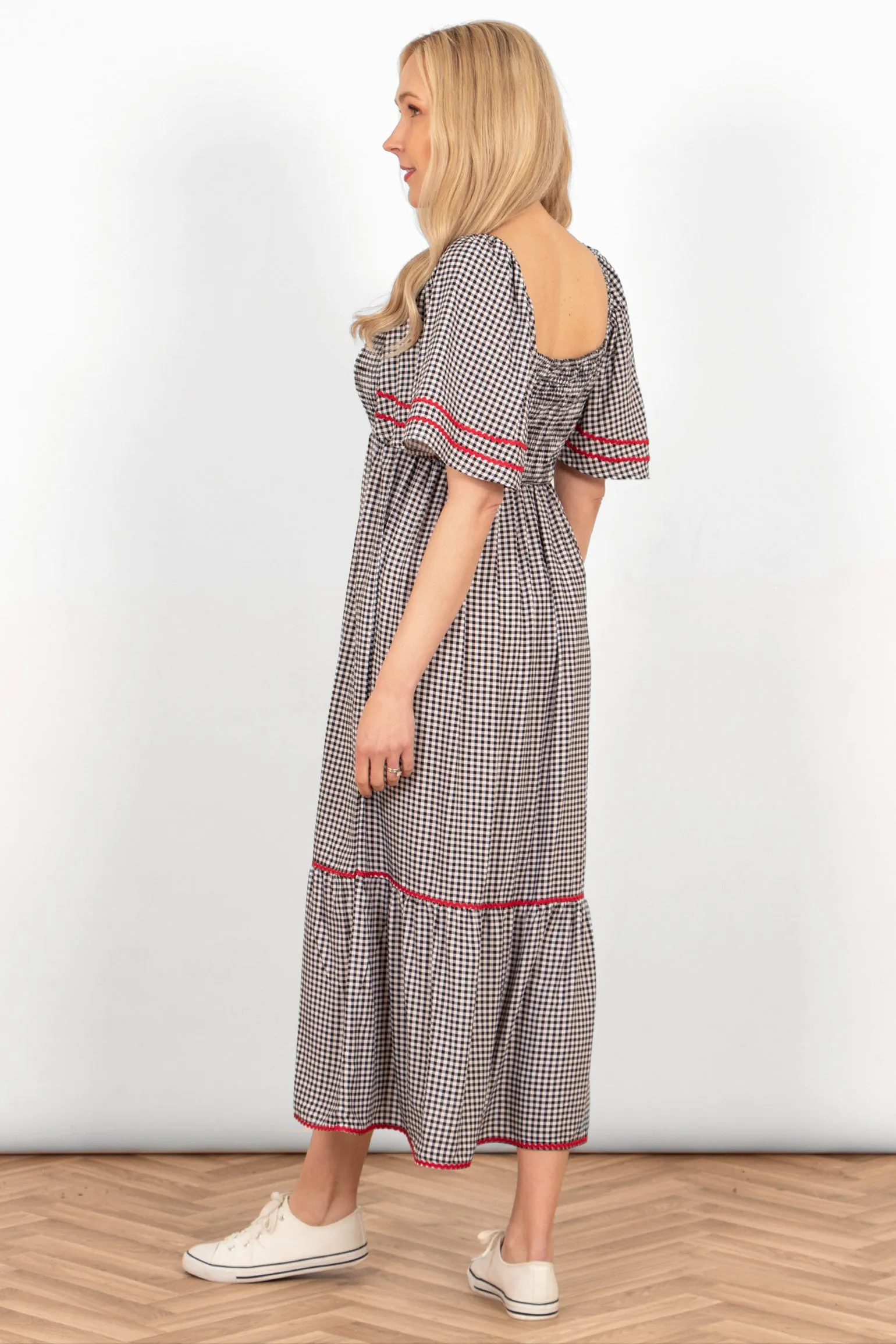 Briar Milkmaid Maxi Dress - Black, Gingham