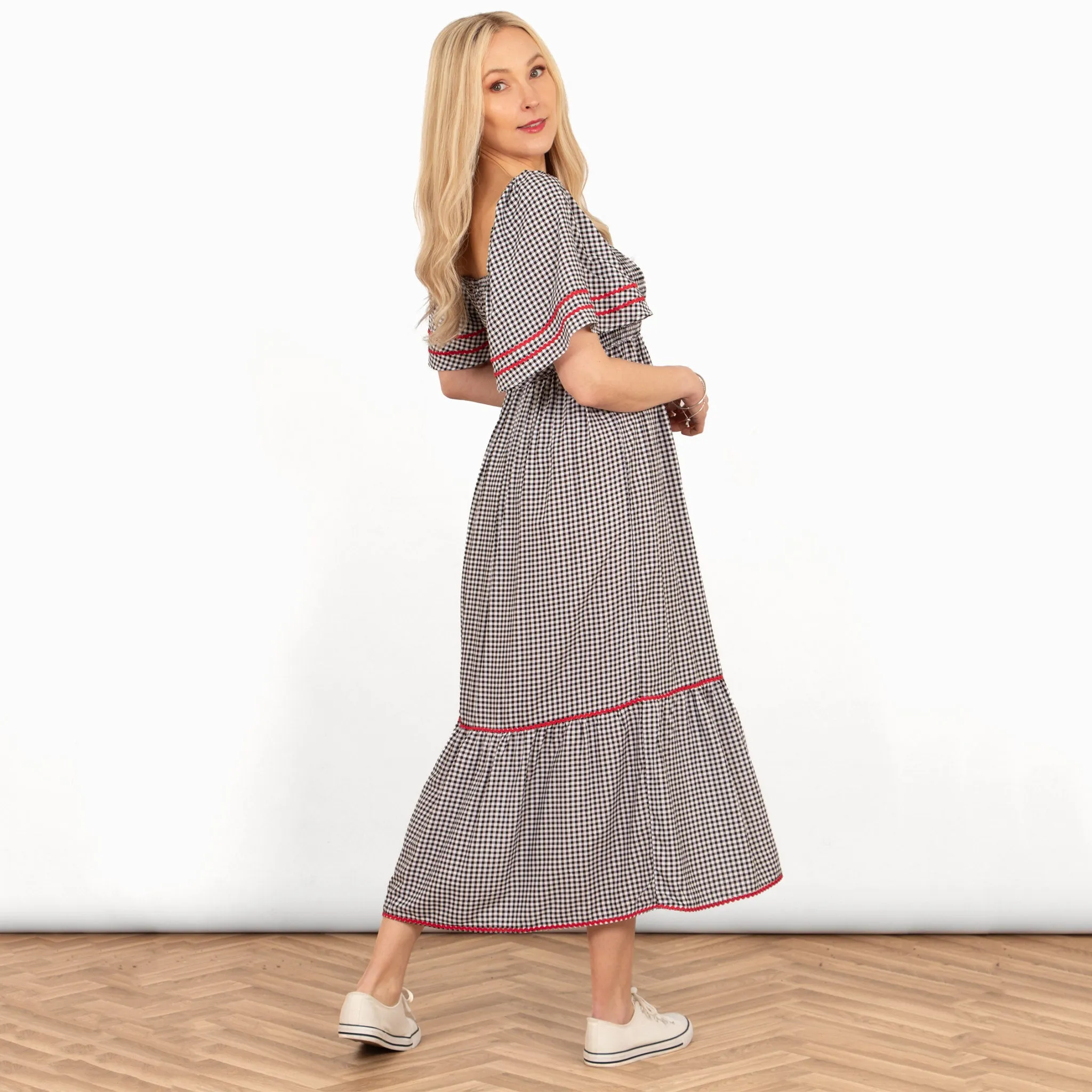 Briar Milkmaid Maxi Dress - Black, Gingham