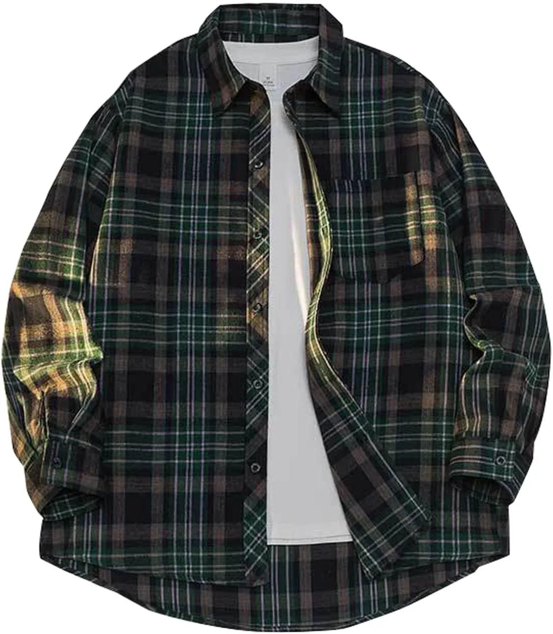 Casual Plaid Shirt for Men 100% Cotton Shirt Classic Soft Long Sleeve Button Sown Dress T Shirts Gym Work Tops