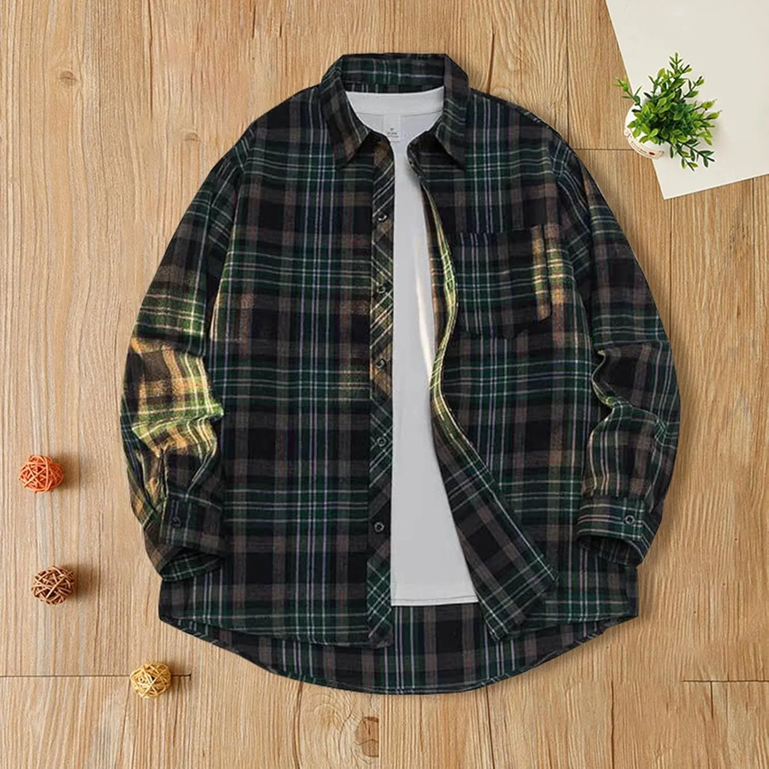 Casual Plaid Shirt for Men 100% Cotton Shirt Classic Soft Long Sleeve Button Sown Dress T Shirts Gym Work Tops