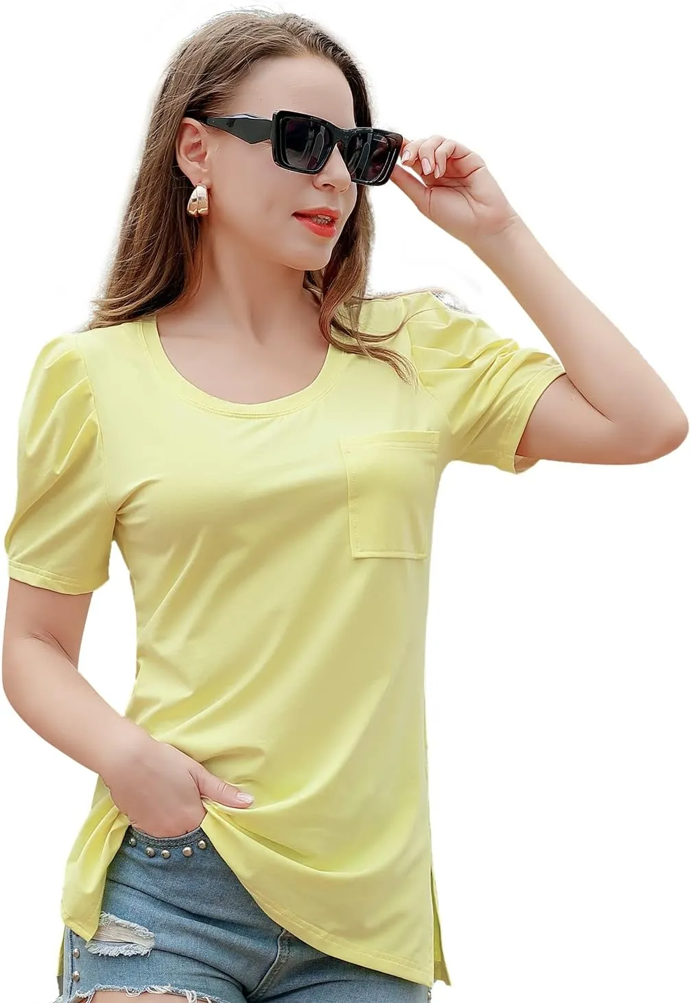 Casual Round Neck T-Shirt for Women, Short Sleeve Ladies Basic Tshirt, Soft Cotton Tee Shirt Tops
