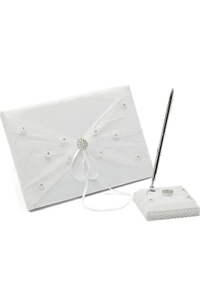 Chic Ribbons/Rhinestones/Bow/Flower Guestbook & Pen Set