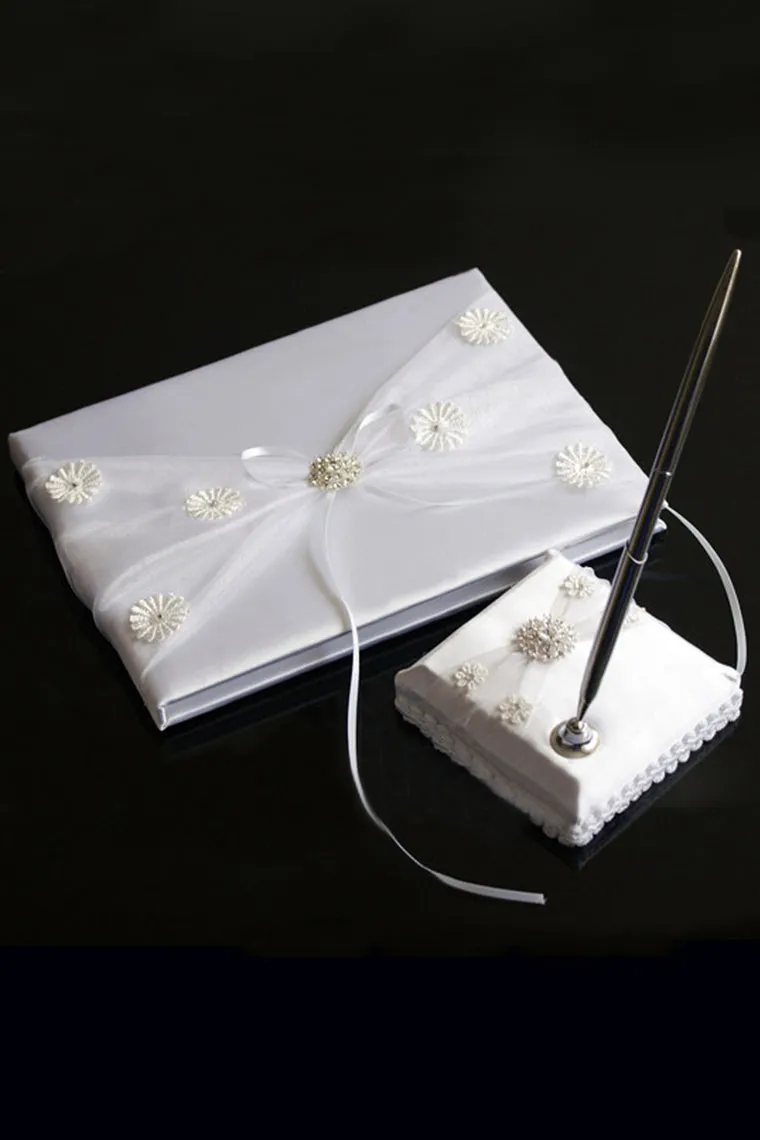 Chic Ribbons/Rhinestones/Bow/Flower Guestbook & Pen Set