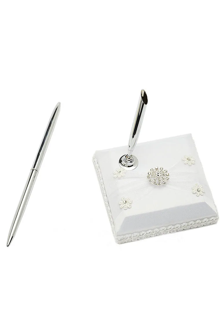 Chic Ribbons/Rhinestones/Bow/Flower Guestbook & Pen Set
