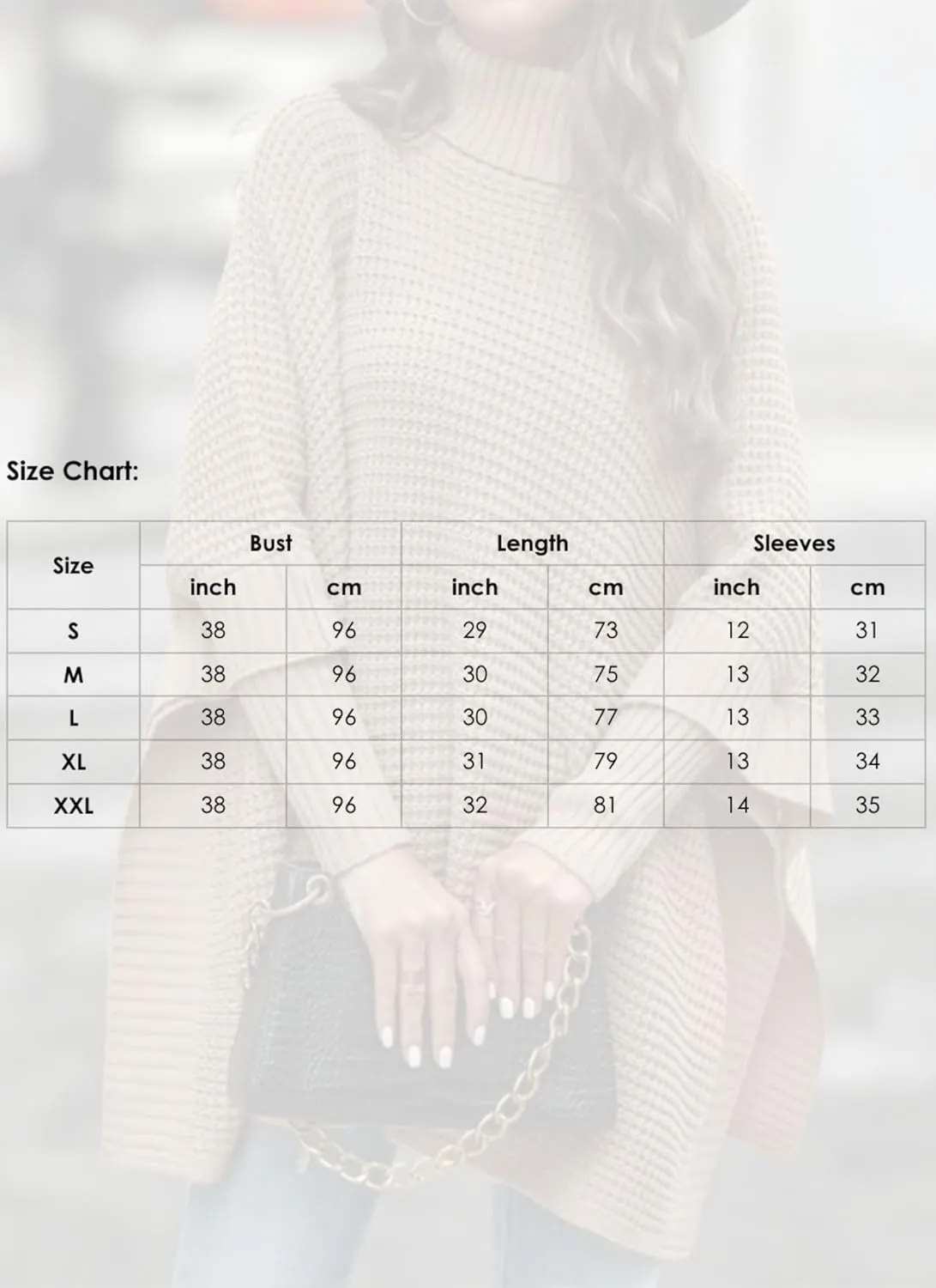 Chic Women's Oversized Sweaters Turtleneck Batwing Sleeve Ribbed Knit Loose Pullover Tops
