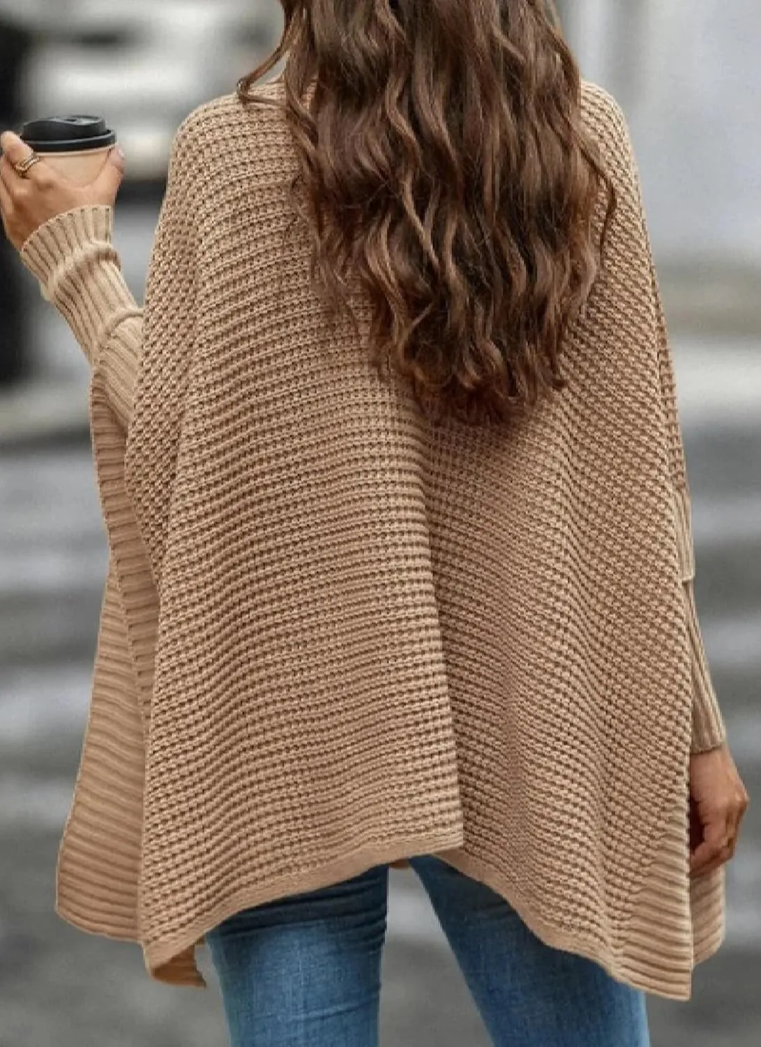 Chic Women's Oversized Sweaters Turtleneck Batwing Sleeve Ribbed Knit Loose Pullover Tops