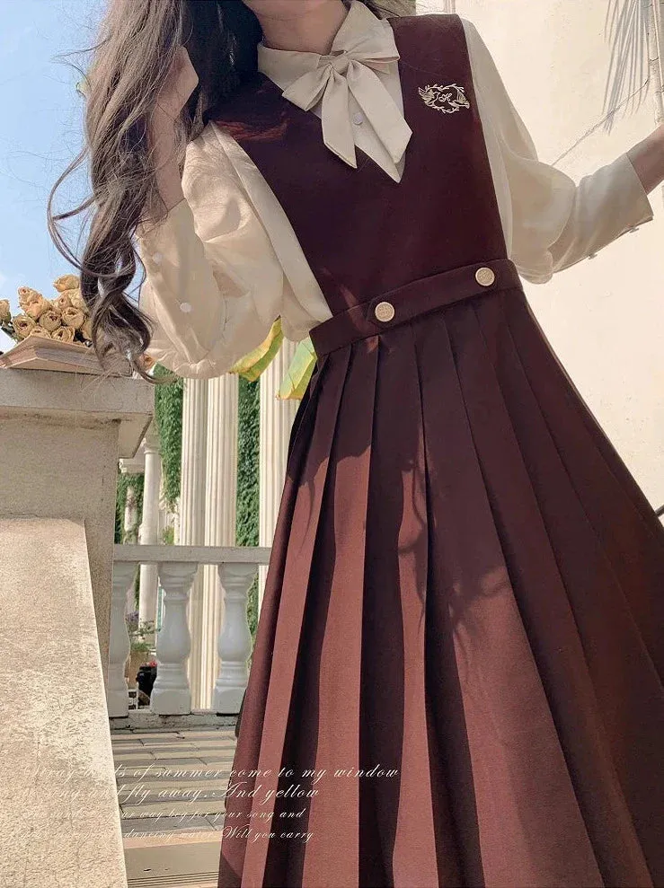 Chiffon Skirt Style Ribbon Inner Accessories V-Neck Cream Shirt College Vest