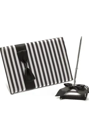 Classic Black & White Bow/Sash Guestbook & Pen Set
