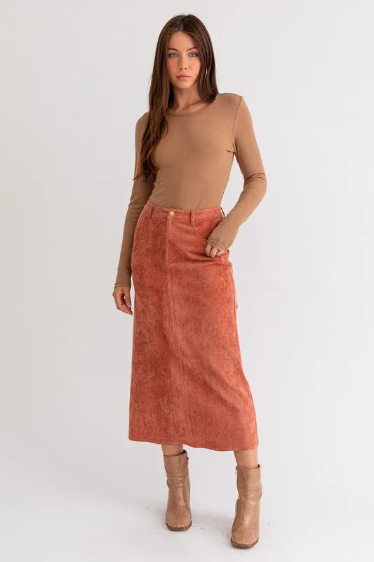 CORD MAXI SKIRT RUST