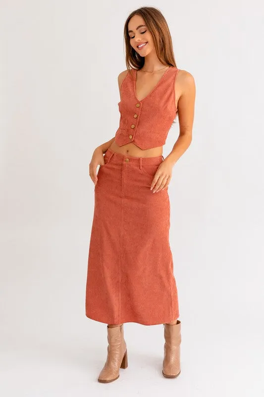 CORD MAXI SKIRT RUST