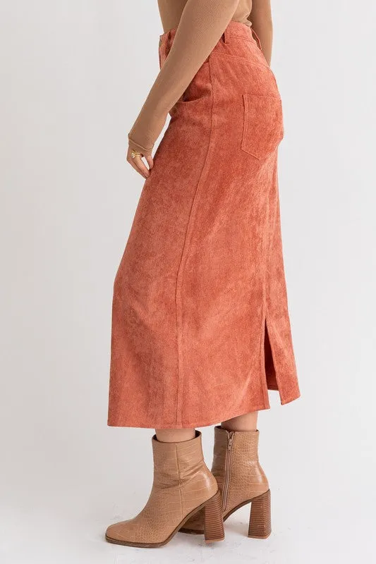 CORD MAXI SKIRT RUST