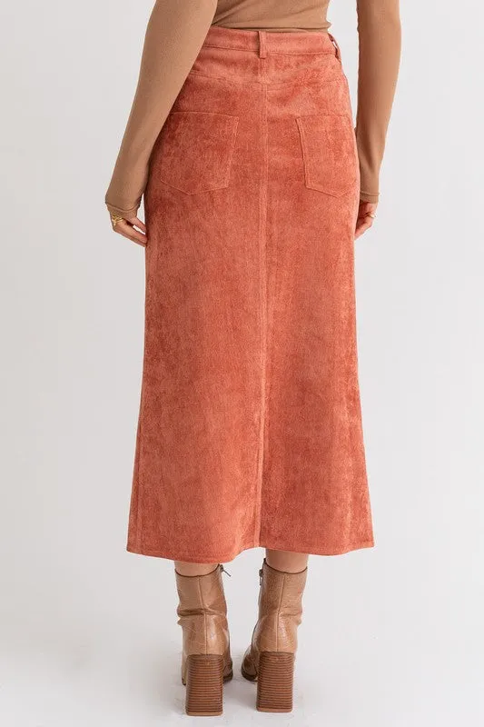 CORD MAXI SKIRT RUST