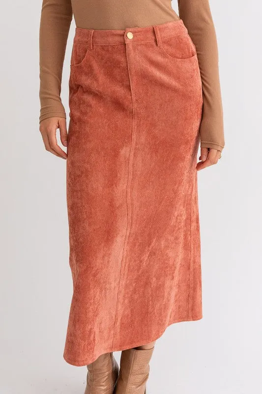 CORD MAXI SKIRT RUST