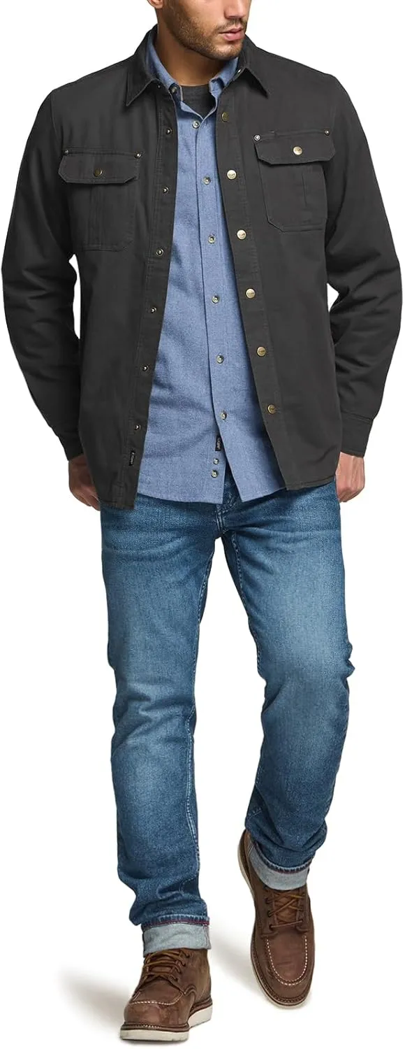 CQR Men's Twill All Cotton Flannel Lined Shirt Jacket, Soft Brushed Outdoor Shirt Jacket