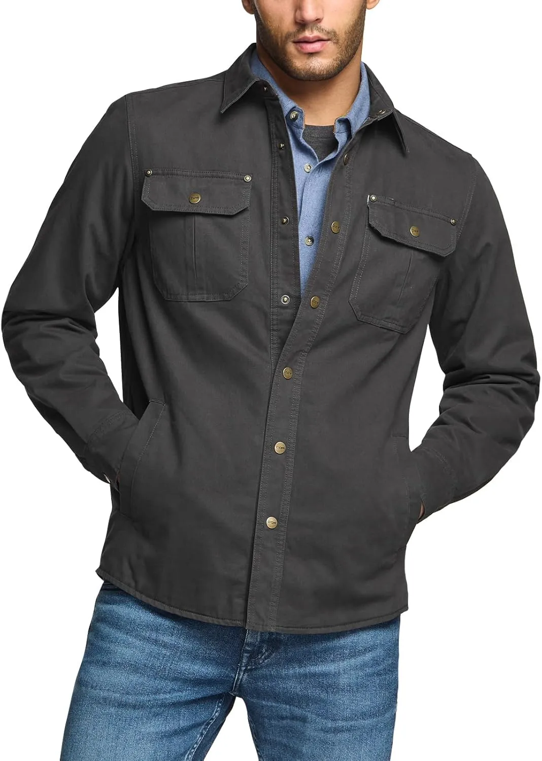 CQR Men's Twill All Cotton Flannel Lined Shirt Jacket, Soft Brushed Outdoor Shirt Jacket