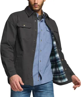 CQR Men's Twill All Cotton Flannel Lined Shirt Jacket, Soft Brushed Outdoor Shirt Jacket