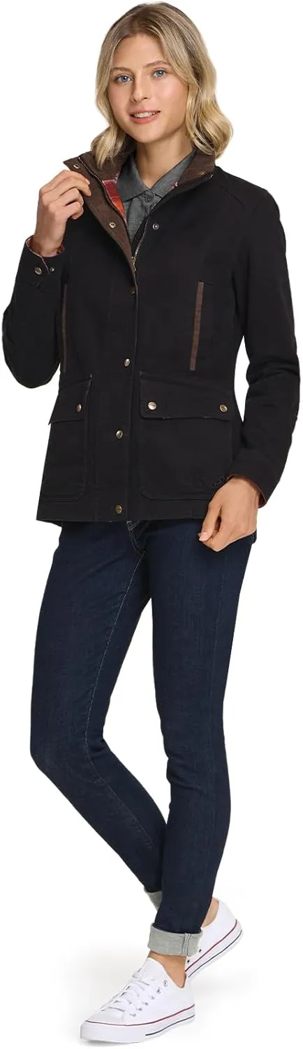 CQR Women's Twill All Cotton Flannel Shirt Jacket, Soft Long Sleeve Shirts, Corduroy Lined Outdoor Shirt Jackets