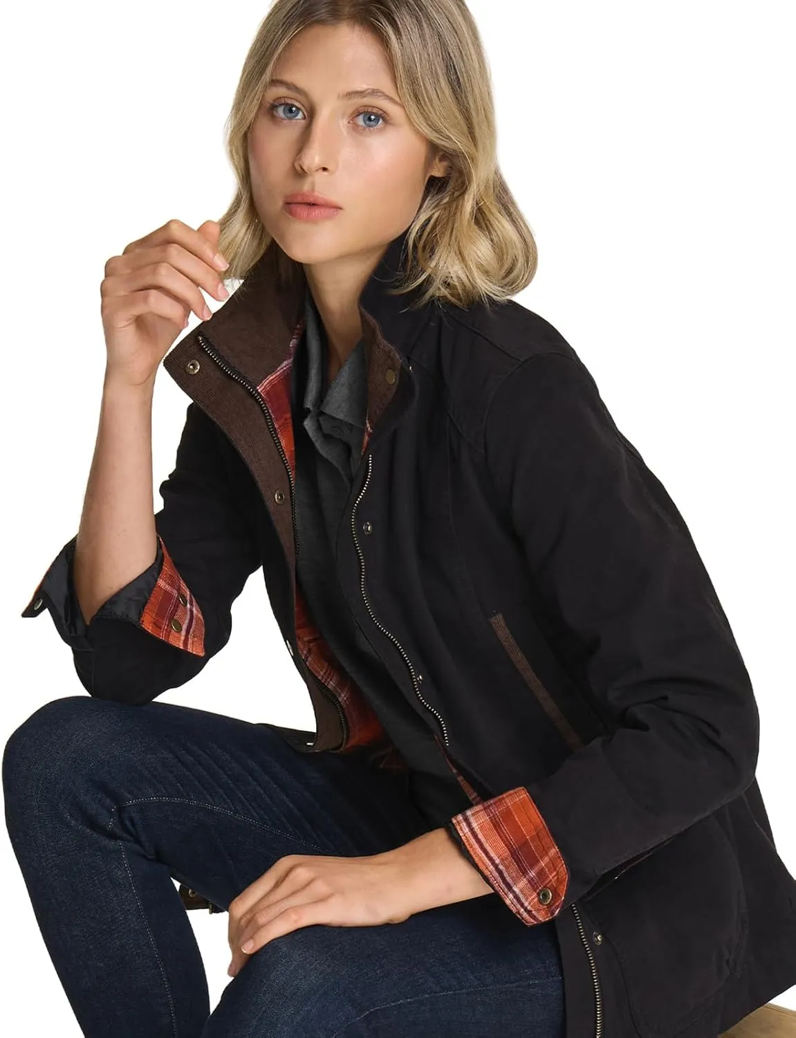 CQR Women's Twill All Cotton Flannel Shirt Jacket, Soft Long Sleeve Shirts, Corduroy Lined Outdoor Shirt Jackets