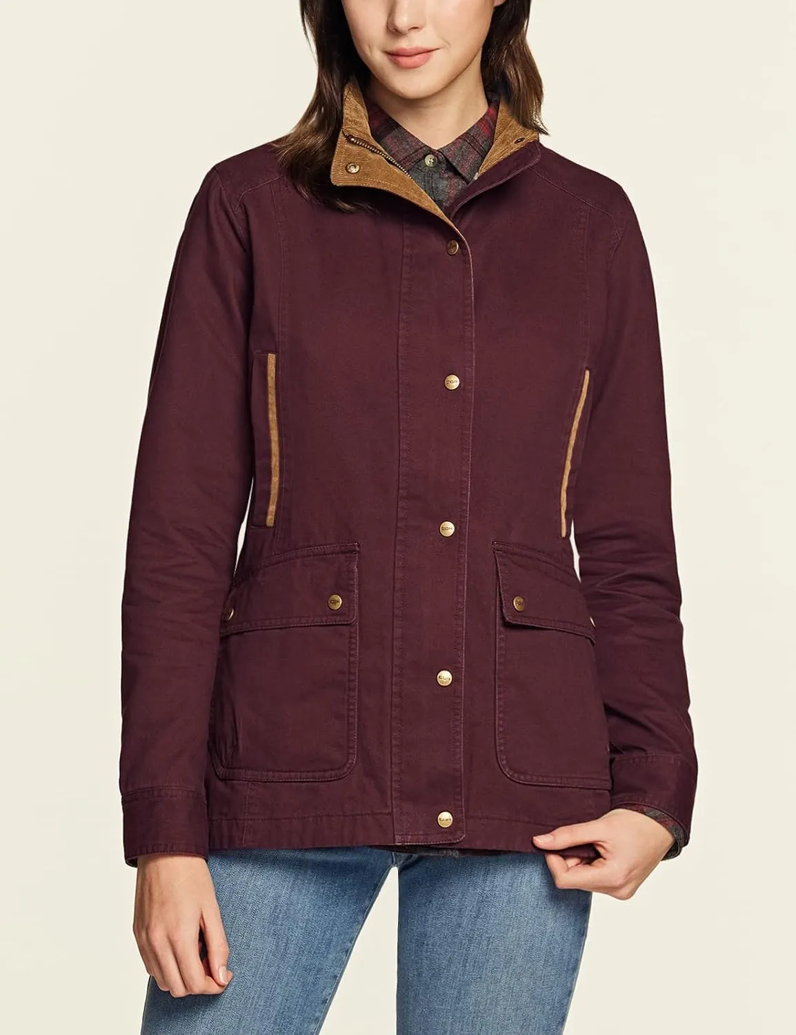 CQR Women's Twill All Cotton Flannel Shirt Jacket, Soft Long Sleeve Shirts, Corduroy Lined Outdoor Shirt Jackets