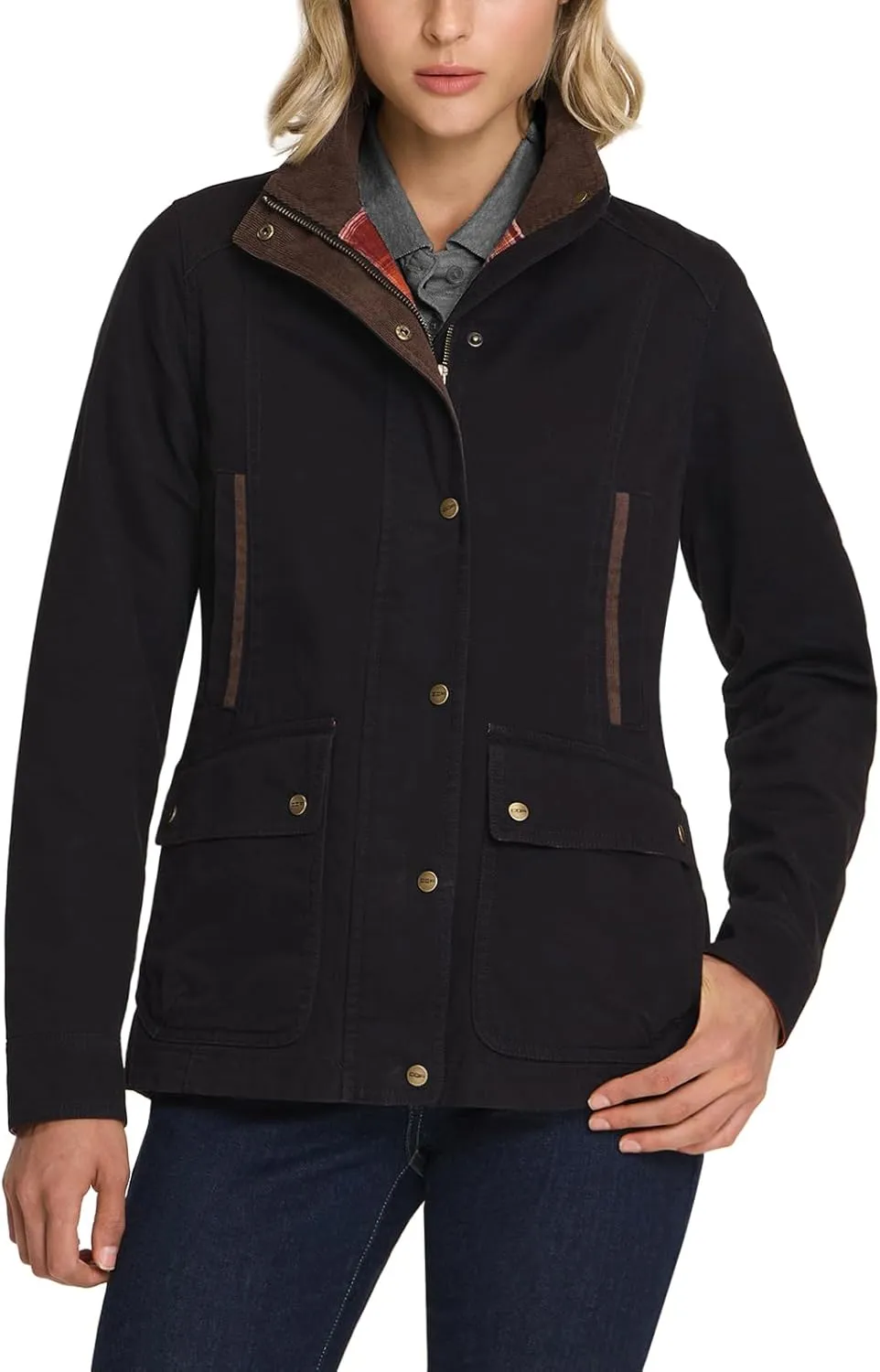 CQR Women's Twill All Cotton Flannel Shirt Jacket, Soft Long Sleeve Shirts, Corduroy Lined Outdoor Shirt Jackets