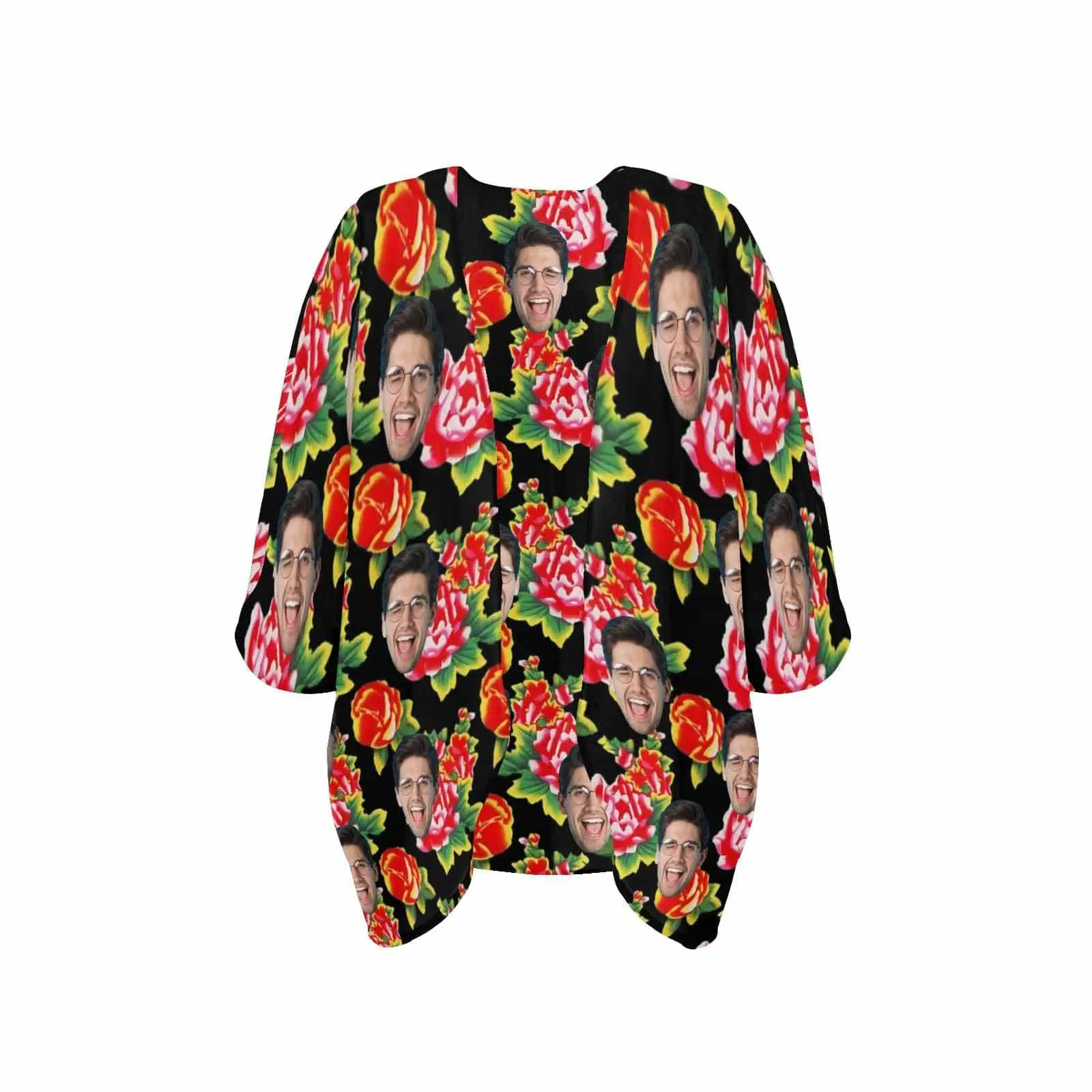 Custom Face Big Flowers Personalized Women's Kimono Chiffon Cover Up Gift