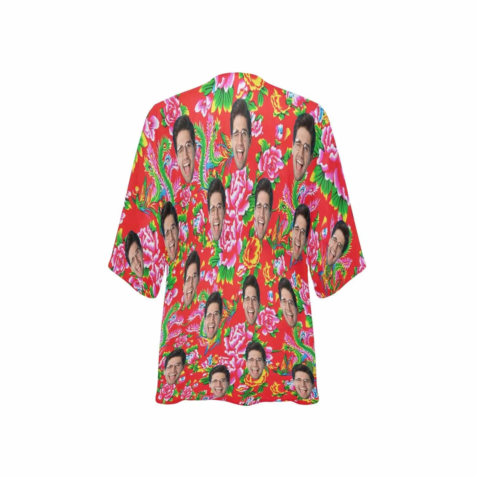 Custom Face Big Flowers Personalized Women's Kimono Chiffon Cover Up Gift