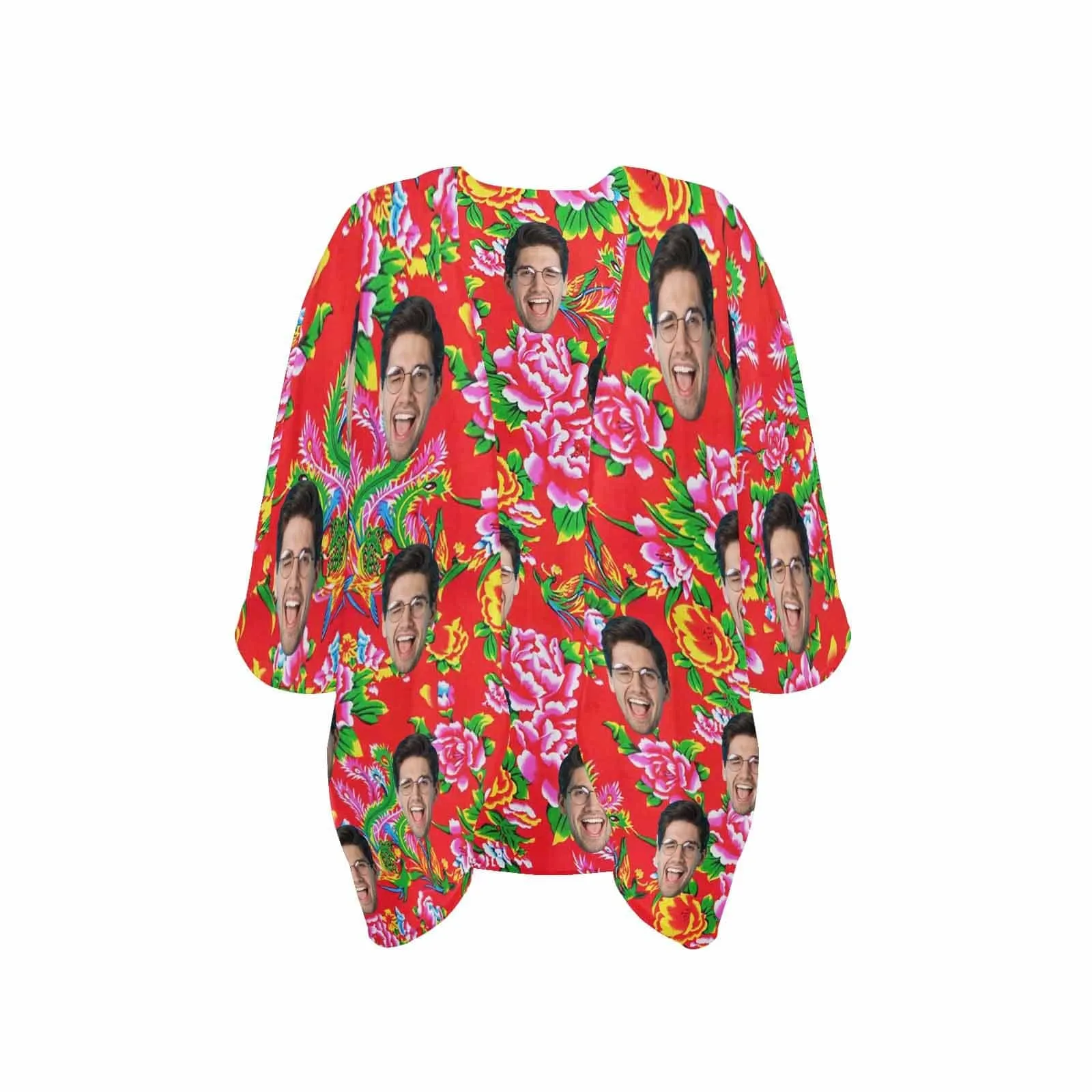 Custom Face Big Flowers Personalized Women's Kimono Chiffon Cover Up Gift