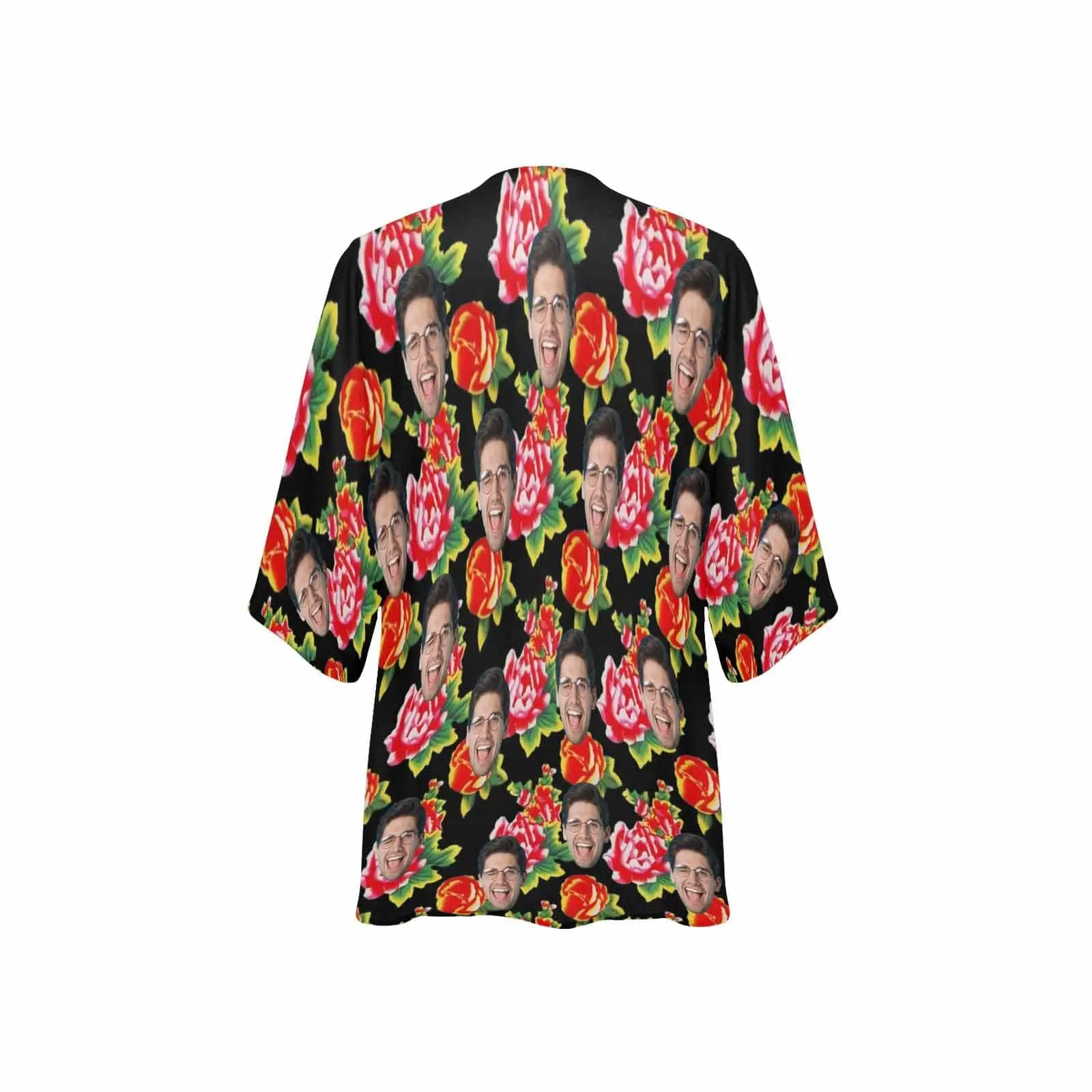 Custom Face Big Flowers Personalized Women's Kimono Chiffon Cover Up Gift