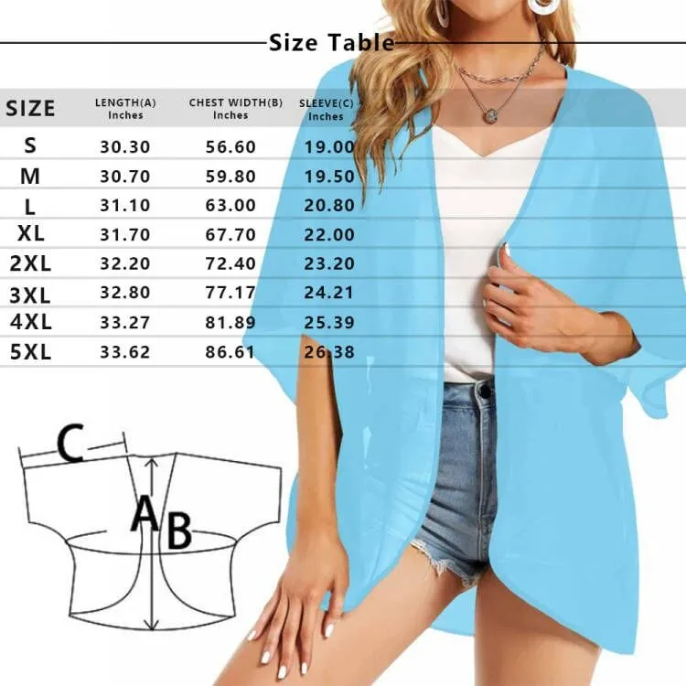 Custom Face Deep Blue Yellow Leaf Personalized Women's Kimono Chiffon Cover Up