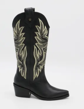 Dramen western cowboy boots in black leather womens shoes