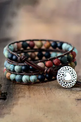 Earthly Elegance: Handmade Triple Layer Beaded Agate Bracelet