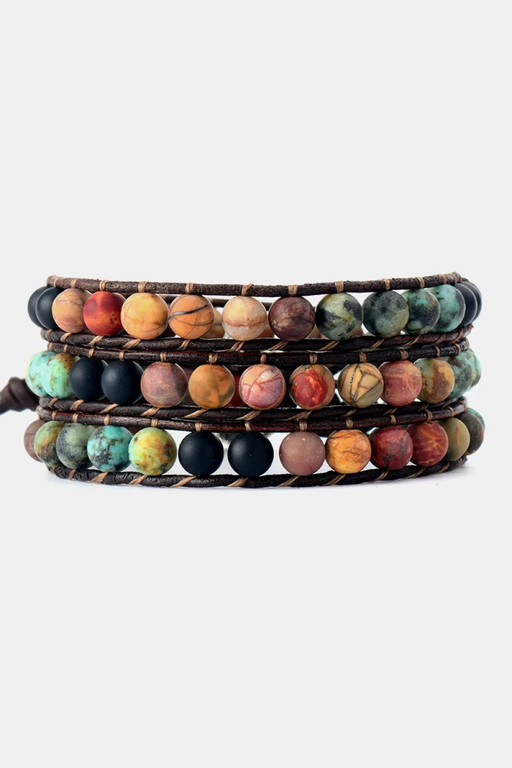 Earthly Elegance: Handmade Triple Layer Beaded Agate Bracelet