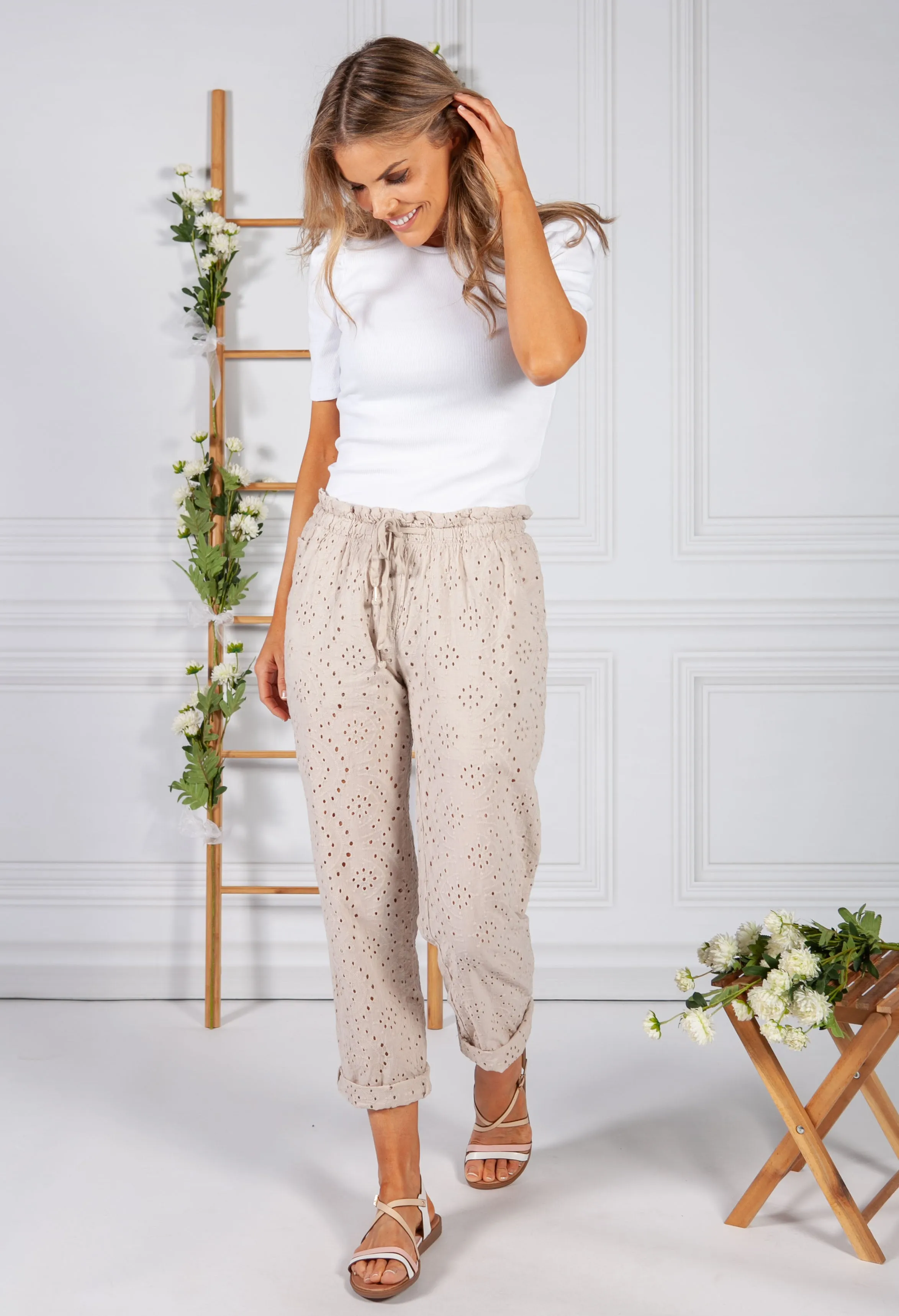 Embroidered Beige Pant