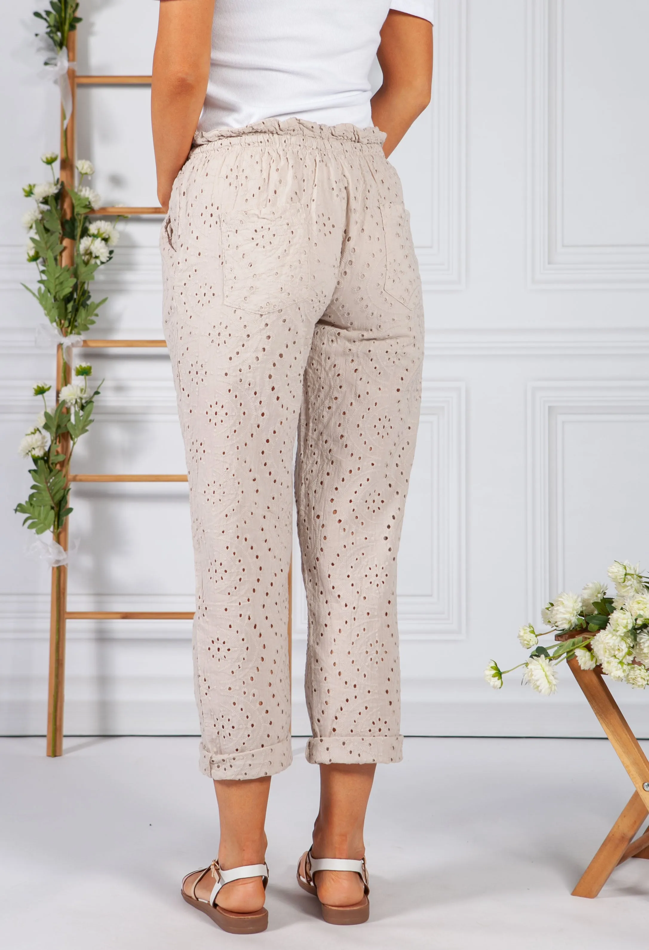Embroidered Beige Pant