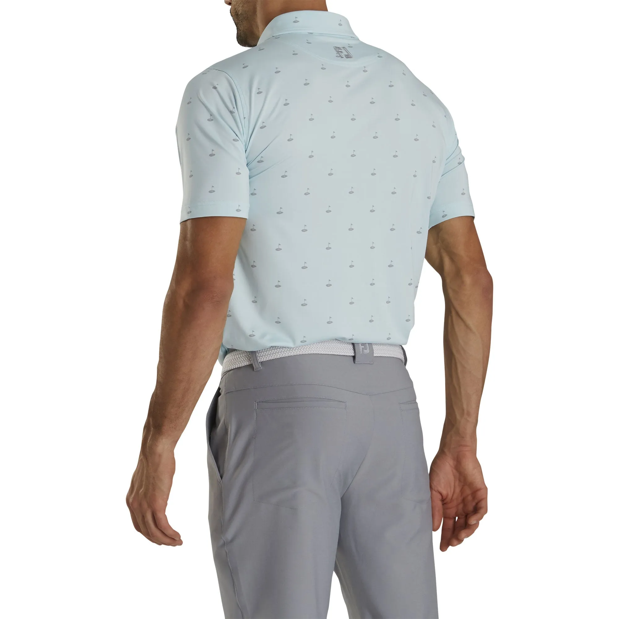 FootJoy Athletic Fit Lisle Golf Print Ice Blue Mens Golf Polo
