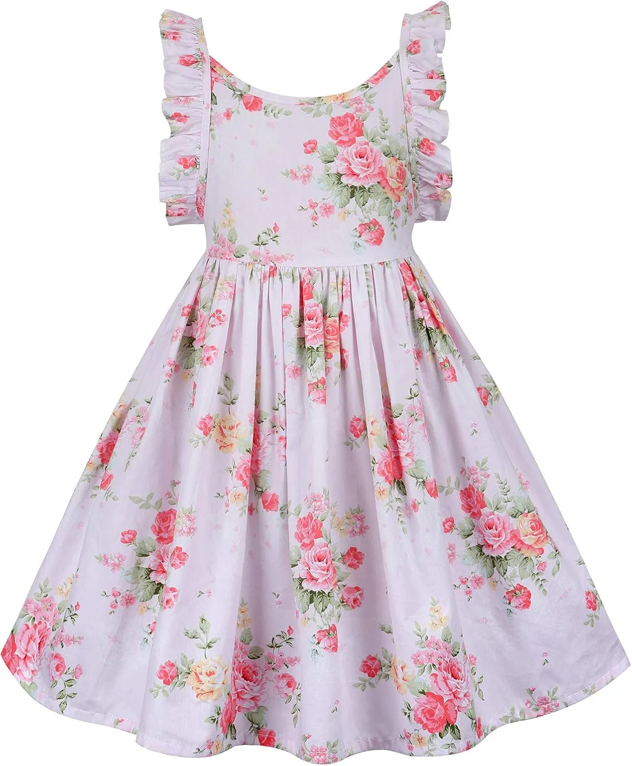 Girls' 2T-14 Casual Sundress Summer Autumn Clothes Cotton Floral Dress