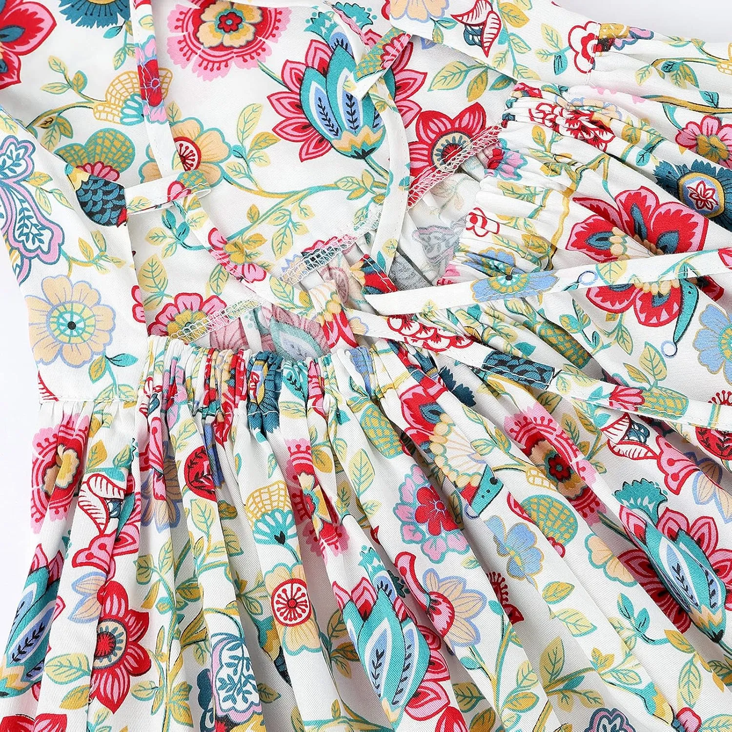 Girls' 2T-14 Casual Sundress Summer Autumn Clothes Cotton Floral Dress