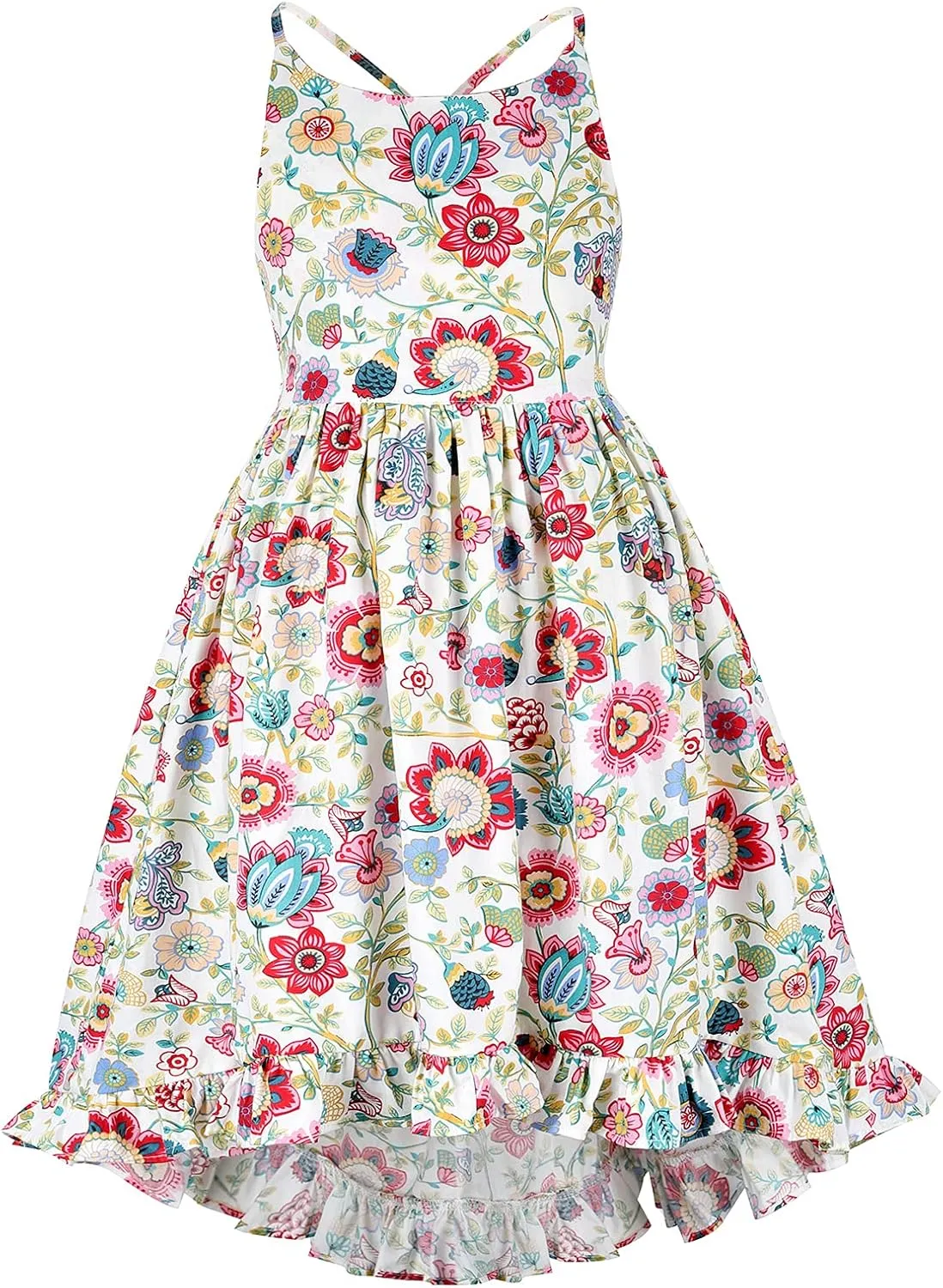 Girls' 2T-14 Casual Sundress Summer Autumn Clothes Cotton Floral Dress