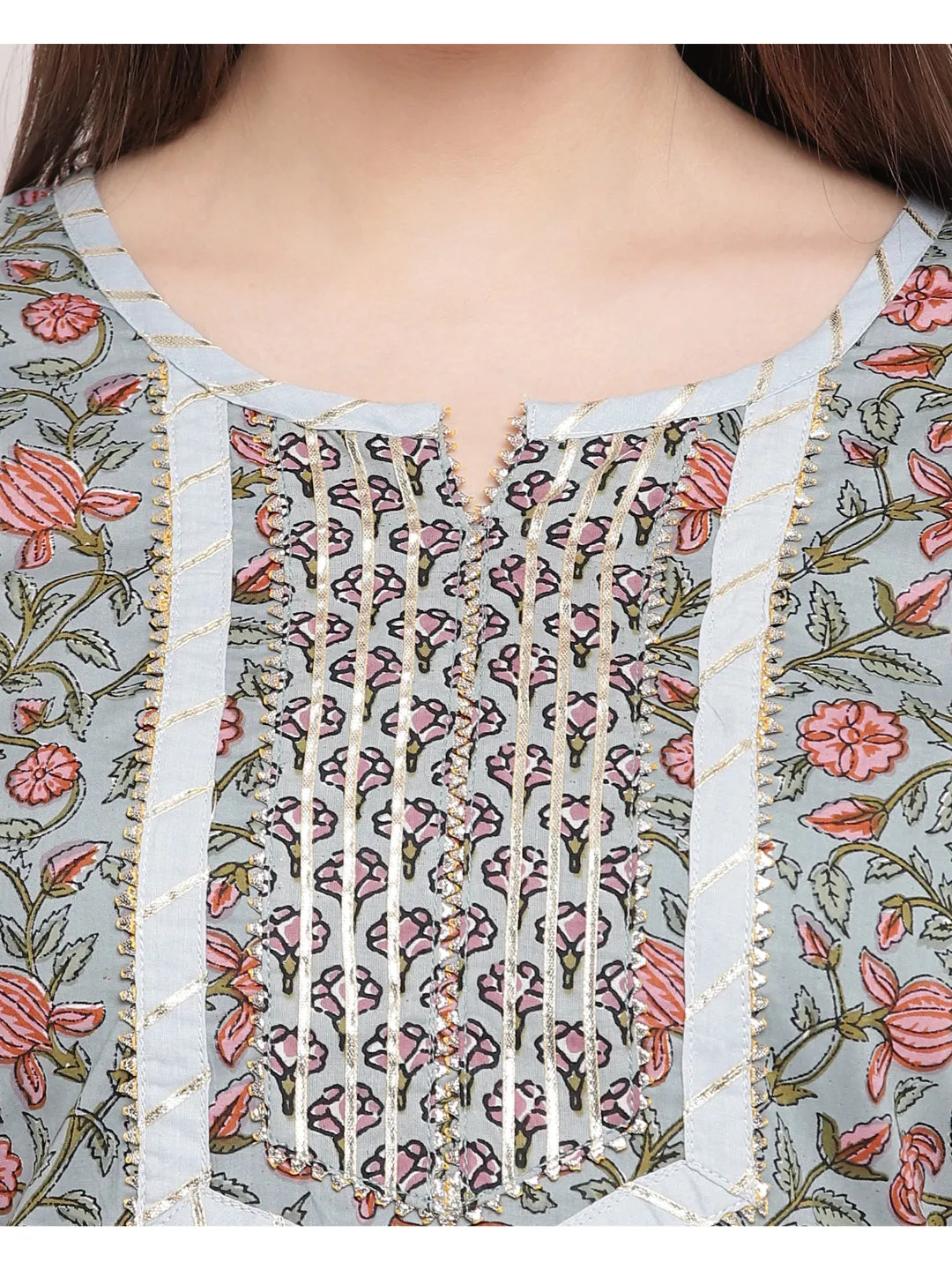 Grey Printed Straight cotton Kurti Pant