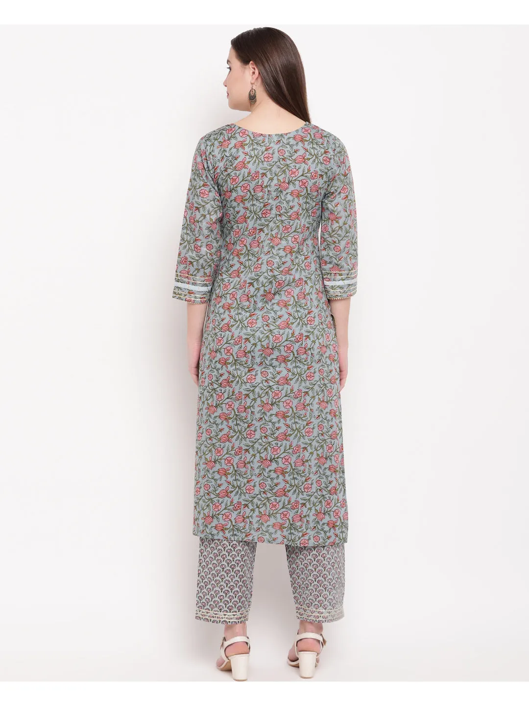 Grey Printed Straight cotton Kurti Pant