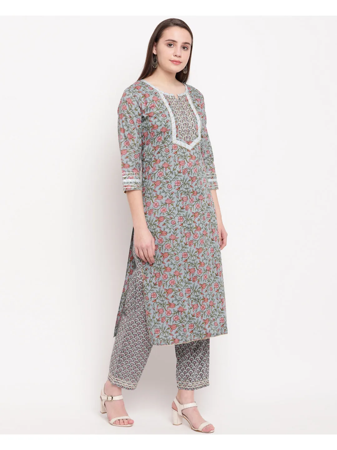 Grey Printed Straight cotton Kurti Pant