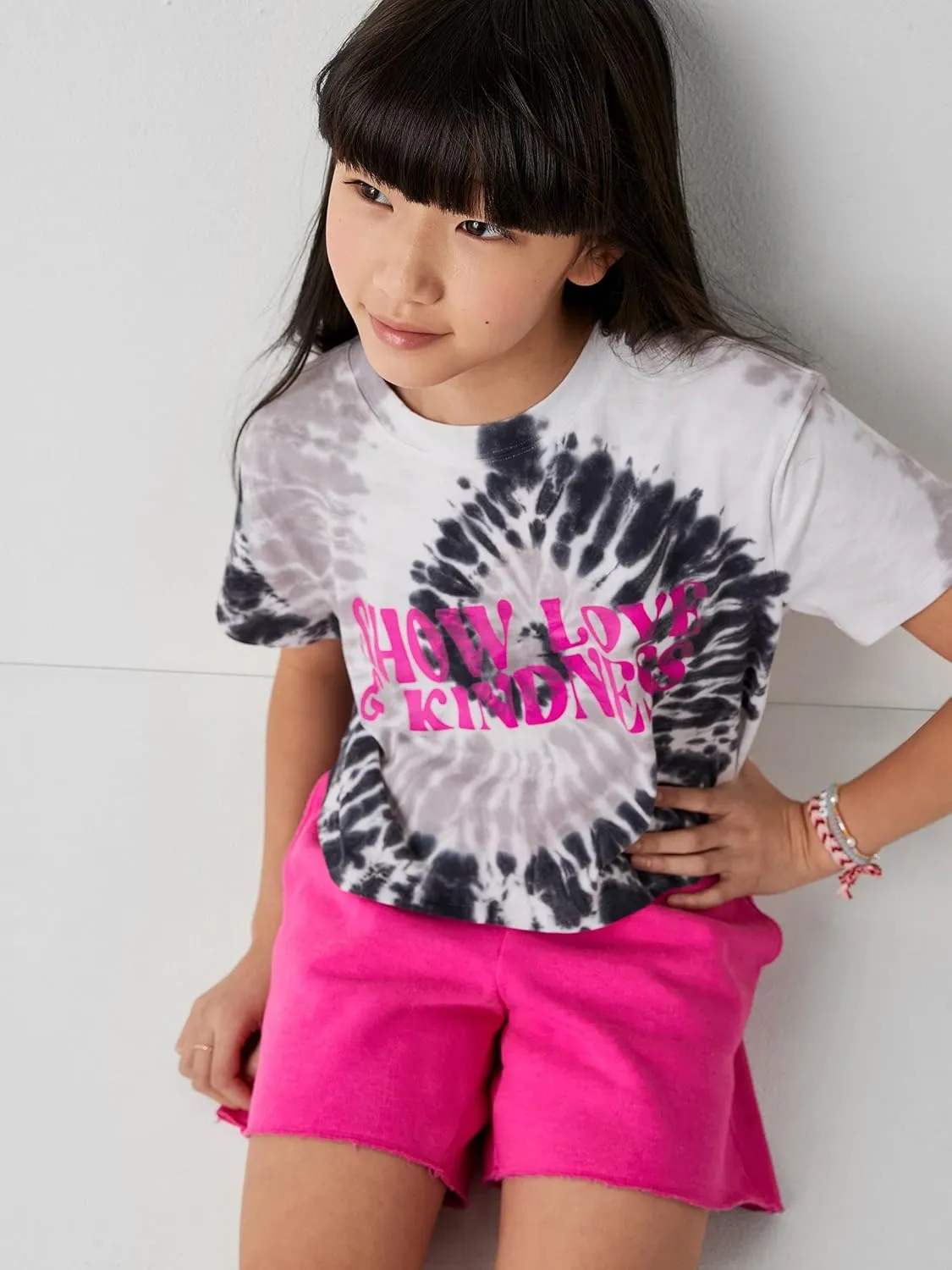 happy nation Girls Relaxed Cotton Crop T Shirt